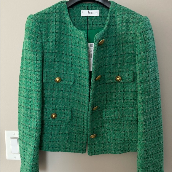 NWT Mango Pocket Tweed Jacket XS Green - Picture 8 of 11